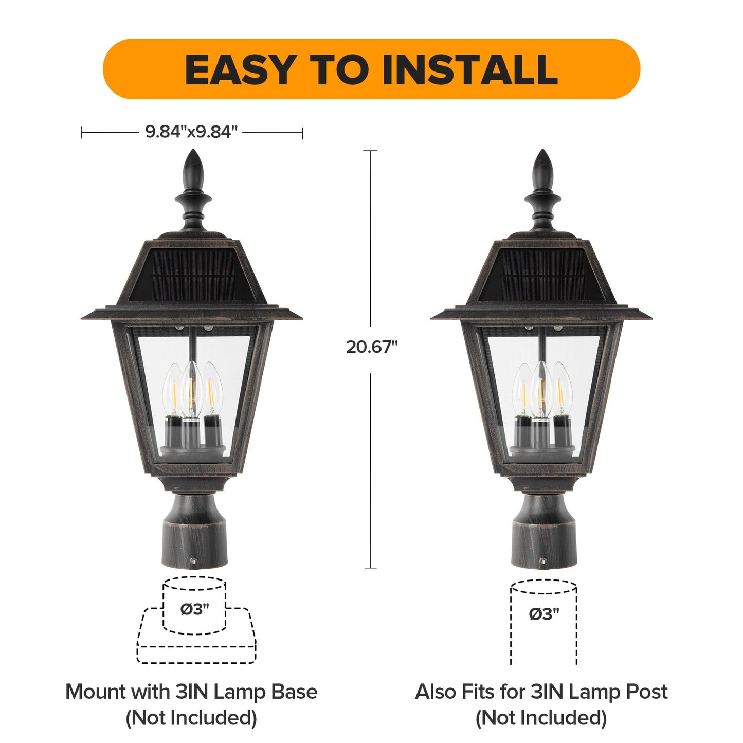 LUTEC Outdoor Solar Lamp Post Light, Dusk to Dawn, 300LM, Waterproof, Brown, Model 6936704213