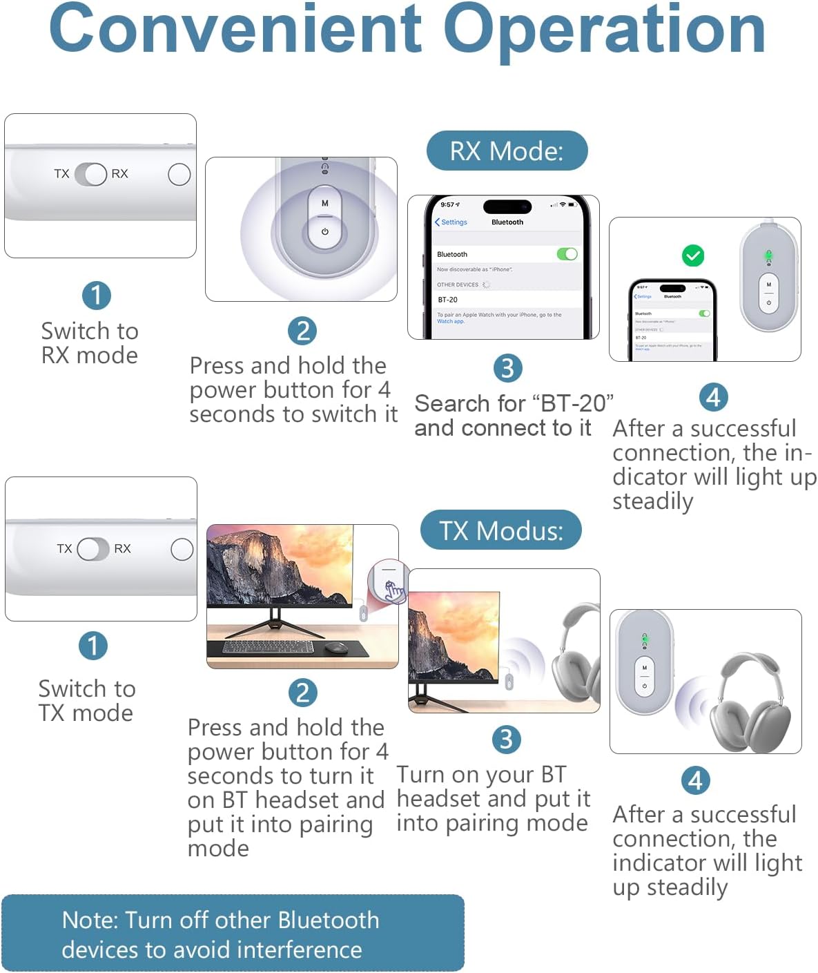 Ankilo 5.3 2-in-1 3.5mm 18+ Bluetooth Transmitter Receiver for Car, Wireless Audio Adapter with AUX, Low Latency