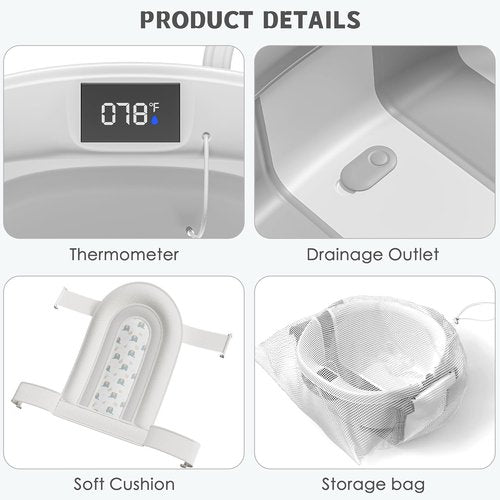 Himold Collapsible Baby Bathtub - Spacious Foldable Infant Bath Tub with Thermometer | Grey, 0-36 Months