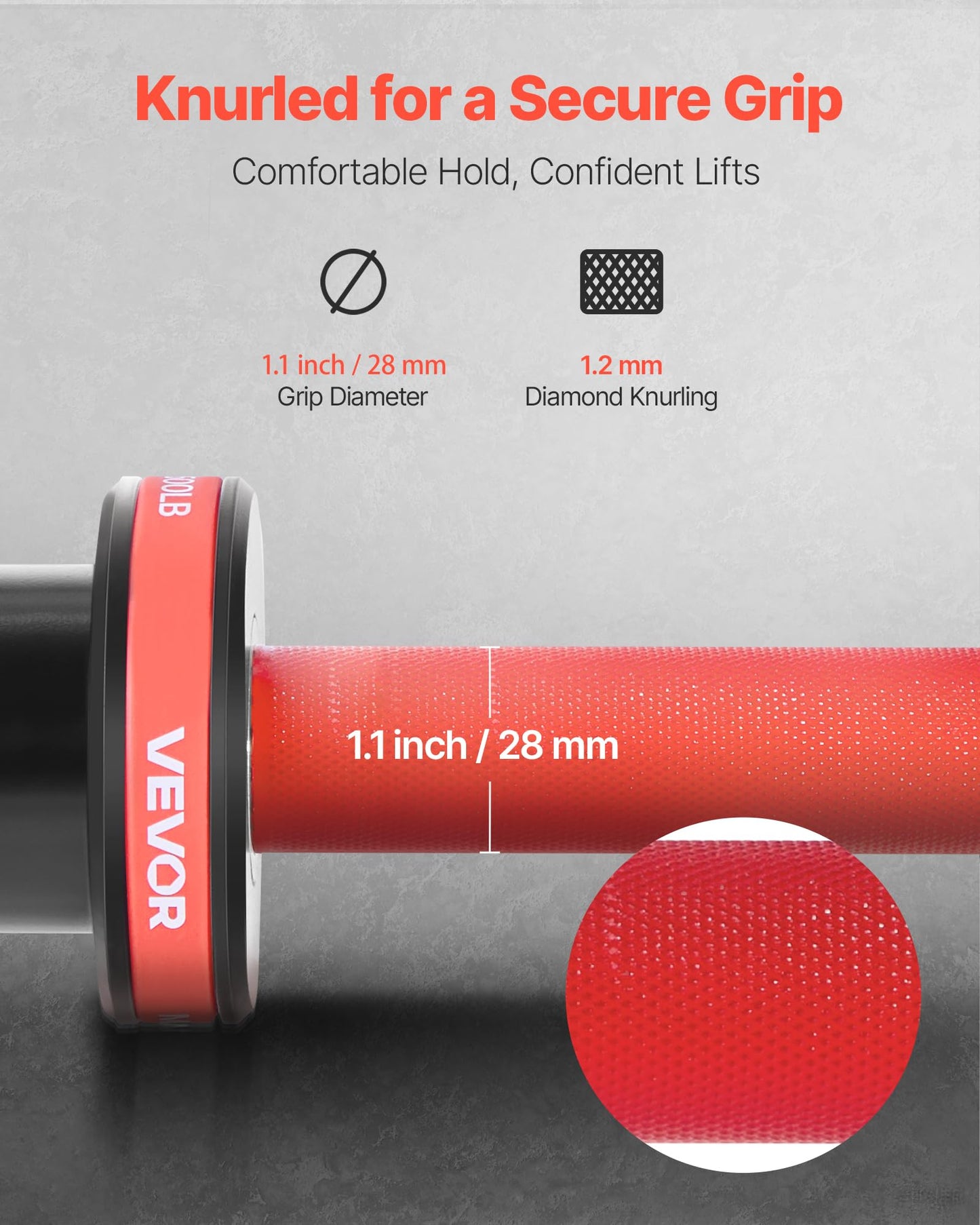 VEVOR 4FT/6FT/7FT Barbell Bar, Fits 2-Inch Weight Plates, Chrome Plated Barbell Bar with Knurled Grip for Strength Training, Weightlifting, Squat, Deadlift, Bench Press, Curl, Overhead Press, 500lbs/700lbs/1000lbs Capacity (Black&Red, 4FT 22lbs Barbell, 5