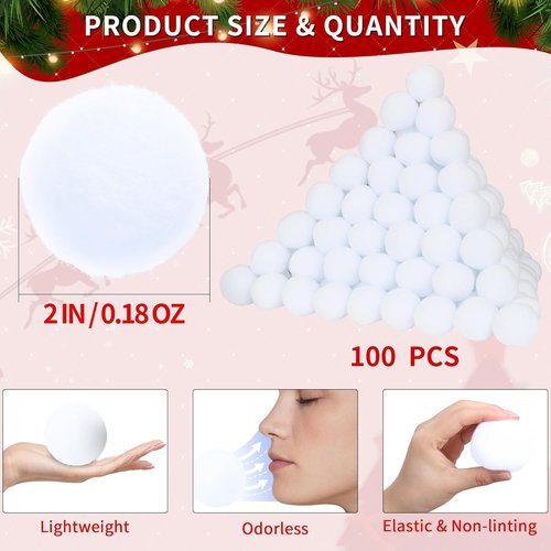 Homiar Snow Fake Balls - 100 Pack Soft Artificial Snow Toy Balls for Indoor & Outdoor Winter Fun