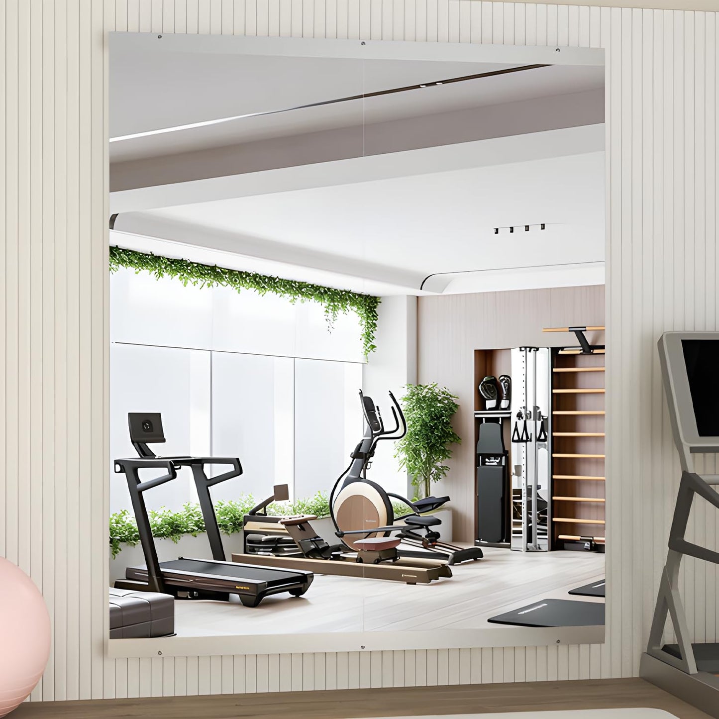 CASSILANDO Home Gym Mirror, 57"x 48" Dance Mirror 2 Pieces, Frameless Large Full Body Wall Mirror, for Home Gym, Yoga Studio, Dance, Fitness