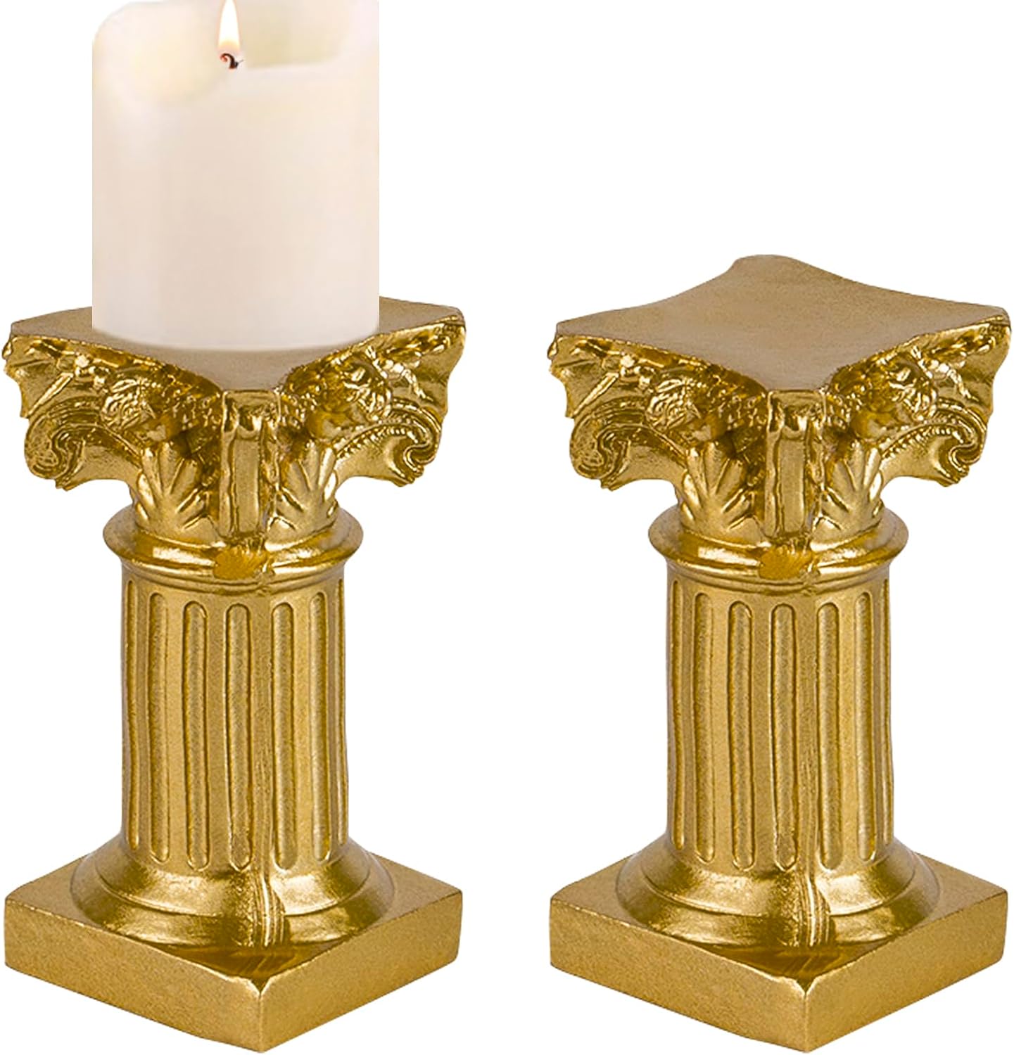 Skiennix Gold Candle Holders - Mini Roman Pillar Statues Set of 2 | Decorative Resin Centerpieces
