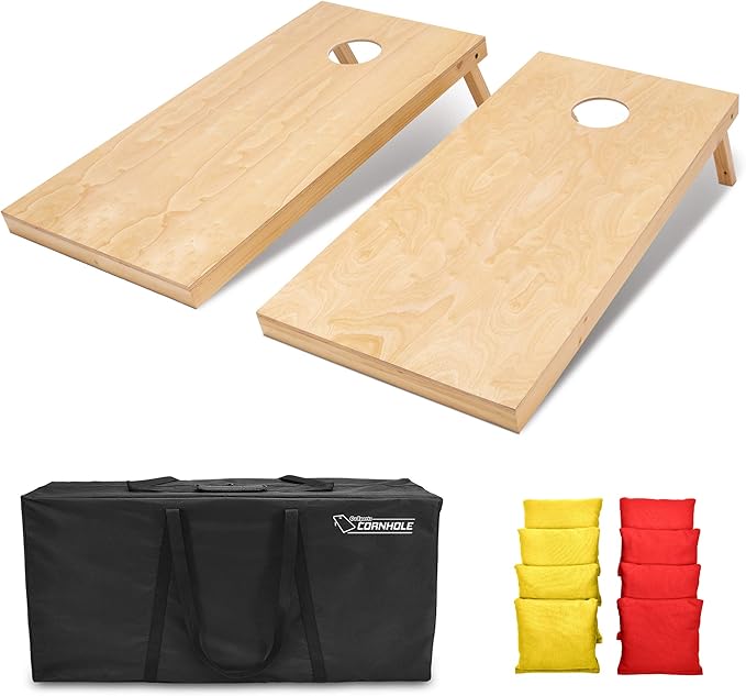 GoSports Regulation Size Wooden Cornhole Set with Natural Wood Finish - Includes Carrying Case