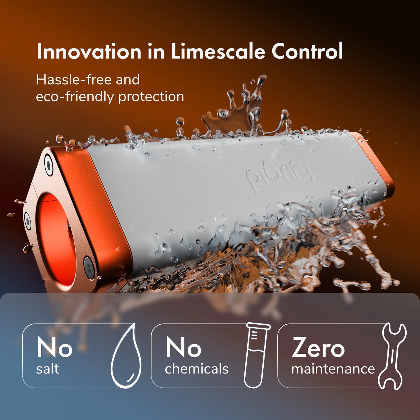 PIURIFY Over-Pipe Whole House Electronic Water Descaler System | Moderate to High Water Hardness | UP to 15 GPG / 250 PPM | 168V High-Power | Salt-Free | Renter-Friendly | Zero Maintenance (Orange)
