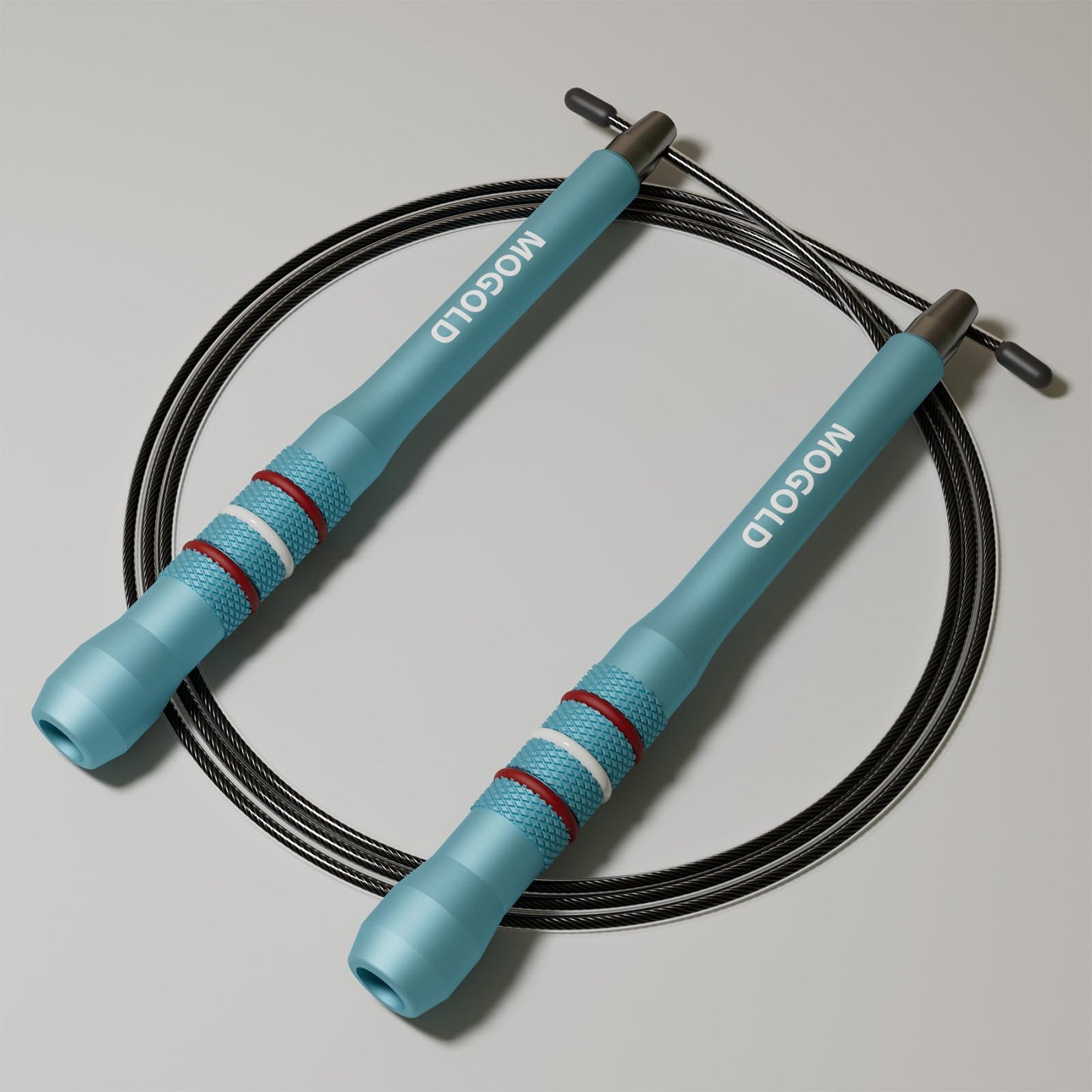 MOGOLD Speed Jump Rope, Turquoise Aluminum Alloy Handles with PVC Steel Wire, 17cm Handle, 118-Inch Adjustable Rope, 360-Degree Rotation, Anti-Slip Grip for CrossFit (Turquoise)