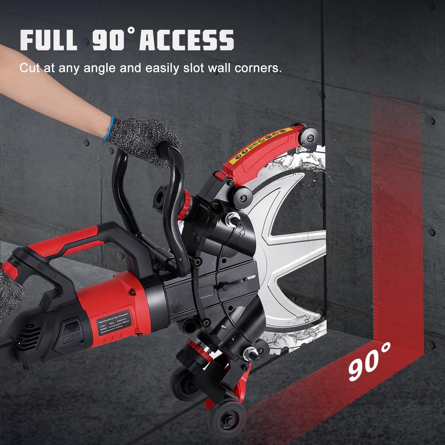 YUCHENGTECH Concrete Ring Saw 16" Toroidal Electric Cutting Saw Concrete Cutter 8980W/110V With 2 Saw Blades & Wet Cutting System for Cutting Concrete/Bricks/Rebar/Marble, Max Cutting Depth 11.4"
