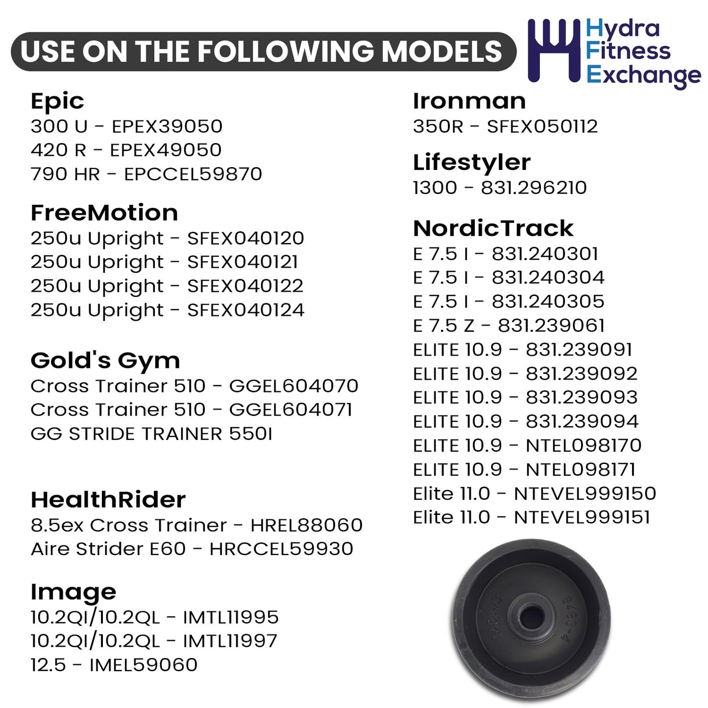 Hydra Fitness Exchange Elliptical Transport Wheel 148803 – Easy Mobility Smooth Operation Heavy Duty Plastic Caster Wheel for Crosstrainer & Elliptical Treadmills Exercise Bikes Home Gym Equipment