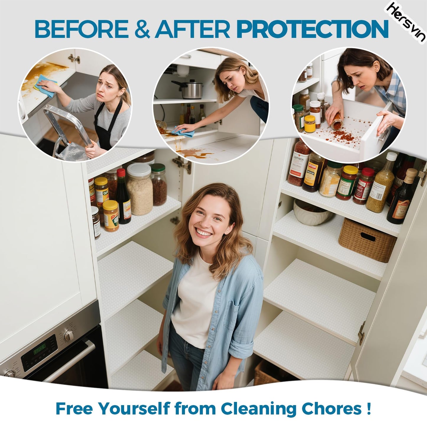 Hersvin Shelf Liners 20 in x 20 ft EVA Drawer Mats, Non-Adhesive Cupboard Protector, Kitchen Cabinet Lining Fridge Liner (Clear Crossed Stripe, 50.8x610cm)