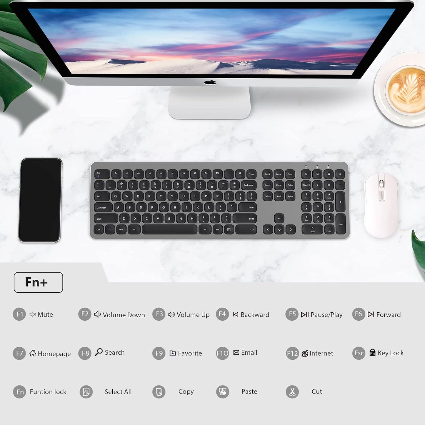 cimetech 2.4GHz Wireless Keyboard with Number Pad Full Size Design for Laptop Desktop PC Tablet, Windows iOS Android