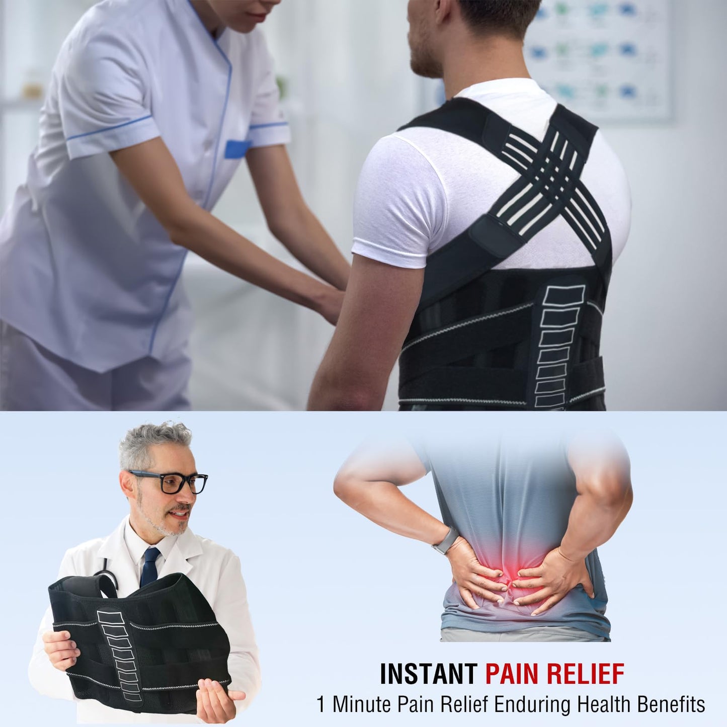 Enthra Back Brace Posture Corrector for Women and Men with Spine Vertical Alignment System, Lower Back Pain Relief, Back Straighter Instant Posture Corrector - Scoliosis (Black, Small (Waist 24"-32"))