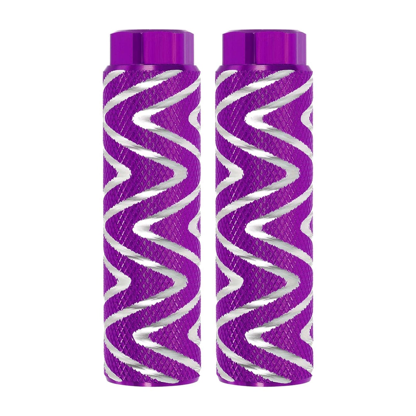 PATIKIL Bike Pegs Fit 3/8 Inch Axles, 2 Pack Aluminum Alloy Anti-Skid Lead Foot Small Bicycle Peg Back Seat Stands with Stripe for BMX Mountain Dirt Bike Cycling Rear, Purple