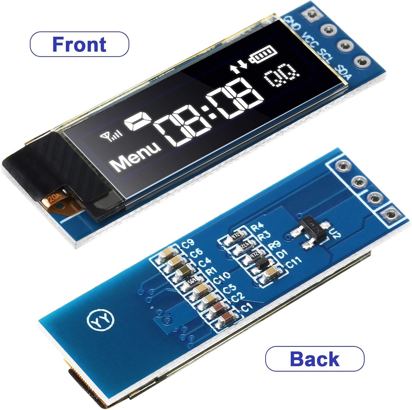 2 I2C 0.91 Inch I2C 3.3V 5V(White Frienda Pieces OLED Display Module, OLED Screen Driver, Compatible with Arduino