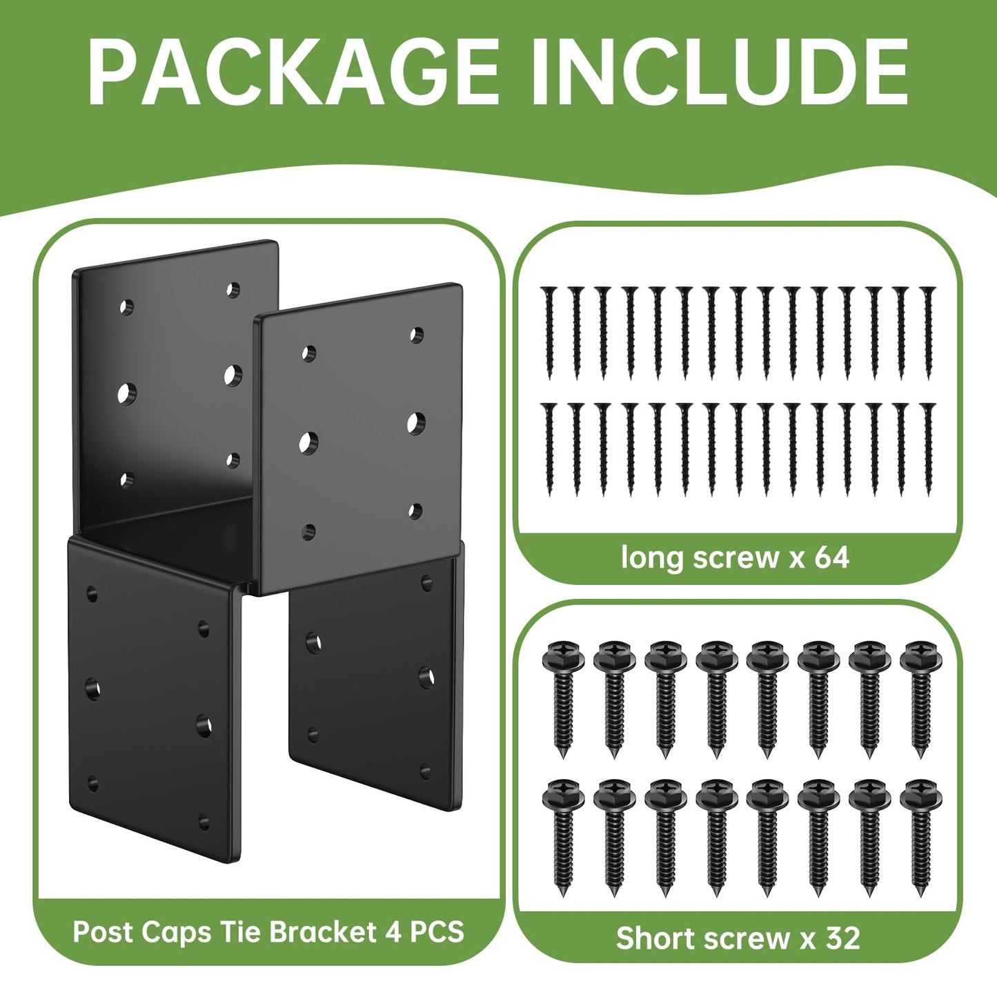 4 Pack 4x4 Heavy-Duty Post Caps Tie Bracket(Actual 3.5"x3.5"), High-Carbon Steel Wood Beam Support, Beam-Hanging Fixtures,Steel Post Anchor Connector, for Gazebo, Deck & Porch Post to Beam(Black)