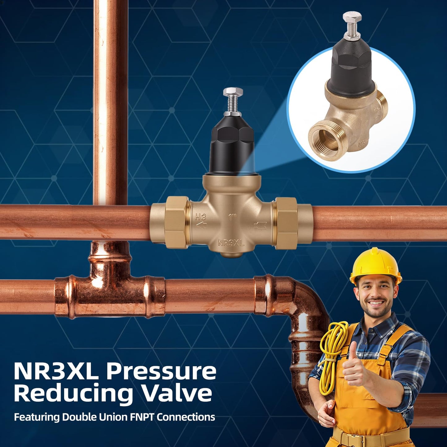 Upgraded 1" Brass Pressure Reducing Valve，Water Pressure Regulator for home with Double Union FNPT Connection - Stainless Steel Strainer Screen (1 inch)