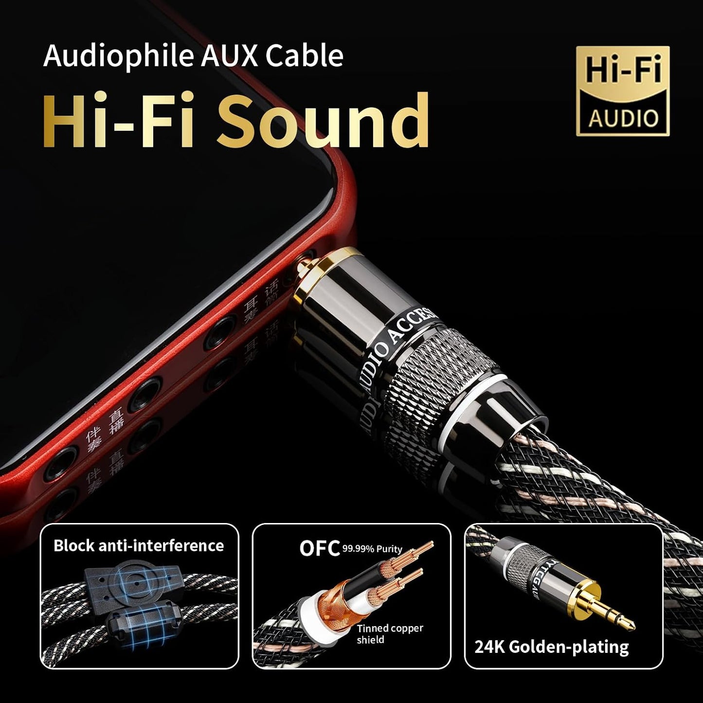3.28ft 3.5mm,15 AWG,4N Stereo(3.28ft/1m) Audiophile HiFi Audio RCA Cables-RCA to OFC Core,Gold-Plated Plug,with Nylon