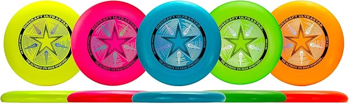Discraft Ultrastar Neon 5-Pack | Premium Ultimate Discs - Neon Pink, Yellow, Cobalt Blue, Green, and Orange