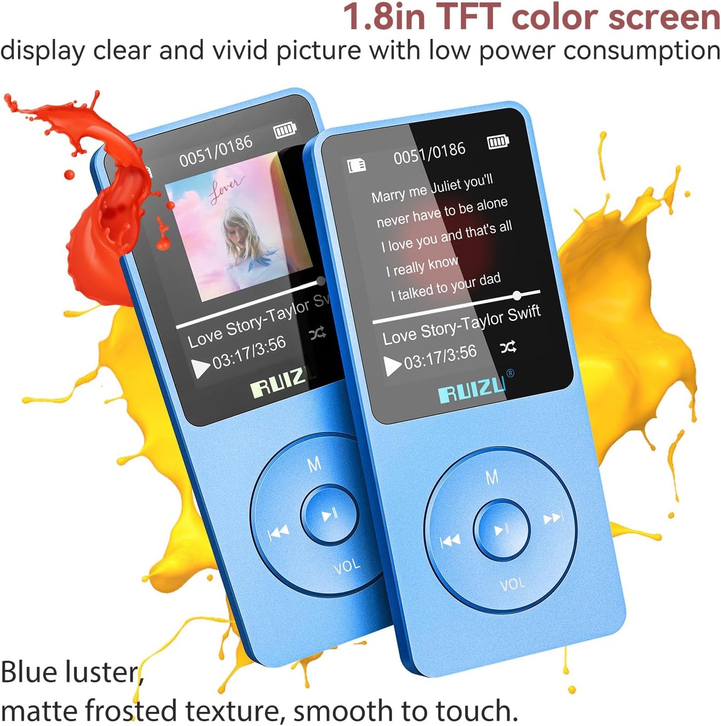 RUIZU 64GB MP3 5.3, 0.055 lbs, 80 128GB Player with Bluetooth Weight Portable Music Player for Kids, Sports, FM Radio