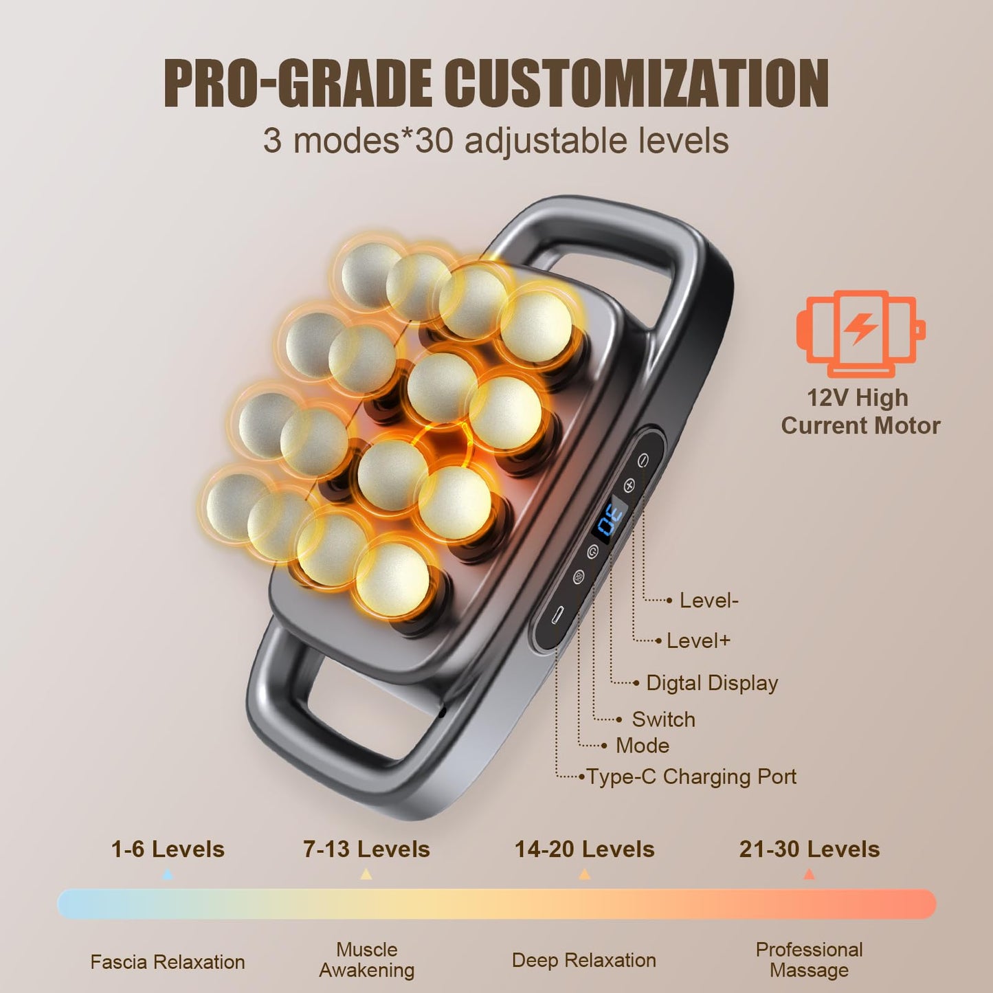 Fathers Day Dad Gifts, 16 Head Massage Gun, 【2026 Upgrade】 12V Motor 60kg Deep Tissue Percussion Massager, 30 Intensity Levels & 3 Smart Modes Multi-Head Back Massager for Legs,Arms,Waist Pain Relief