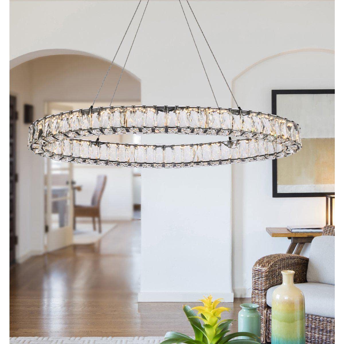 Elegant Lighting Monroe 36in LED Oval Pendant Light - Black, Metal and Crystal, Model 3503D36BK