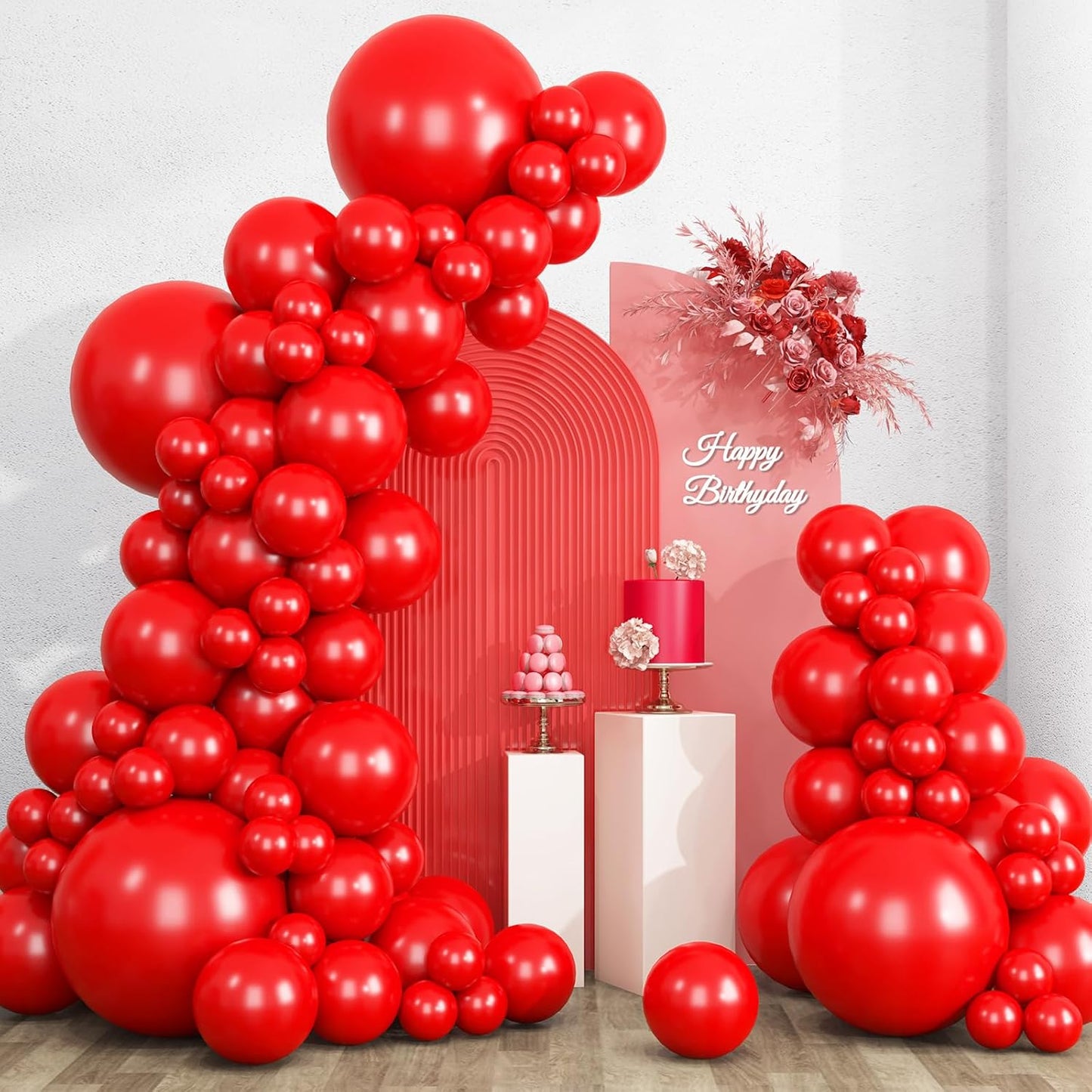 RUBFAC Red Balloons Set - 135 Pieces in Various Sizes for Garland & Arch | Perfect for Christmas & Birthday Decorations