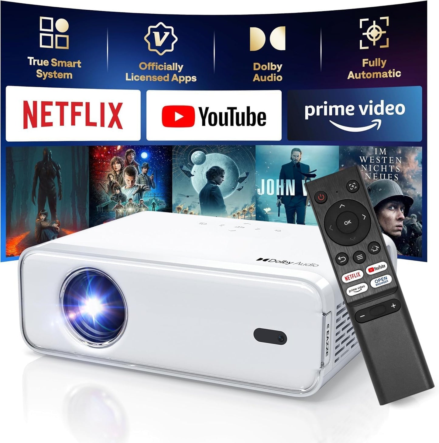 AOERUOW D1 1080P Replacement Remote Control Compatible with Aurzen EAZZE Movie Portable Outdoor Smart Mini Projector