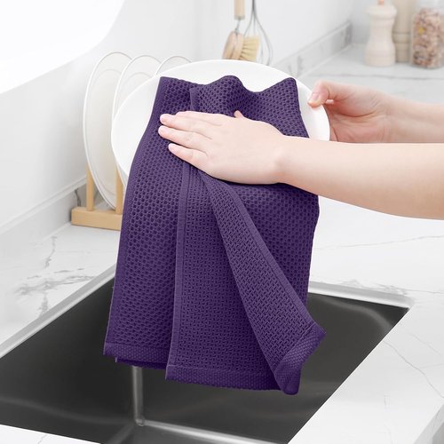 Homaxy 100% Cotton Waffle Weave Dish Towels - Ultra Soft & Absorbent | Quick Drying, 13 x 28 Inches, 6-Pack, Eggplant