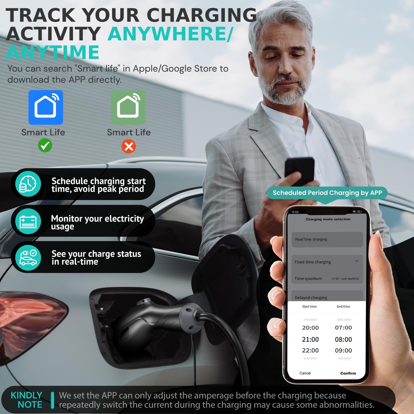 AIMILER Level 2 Electric Vehicle (EV) Charger(WIFI APP/Plug-play), 32A, 25ft Cable ETL Certified, 220V-240V NEMA 14-50P Plug EVSE w/ J1772 Connector, Portable EV Car Charging Stations for Home Level 2