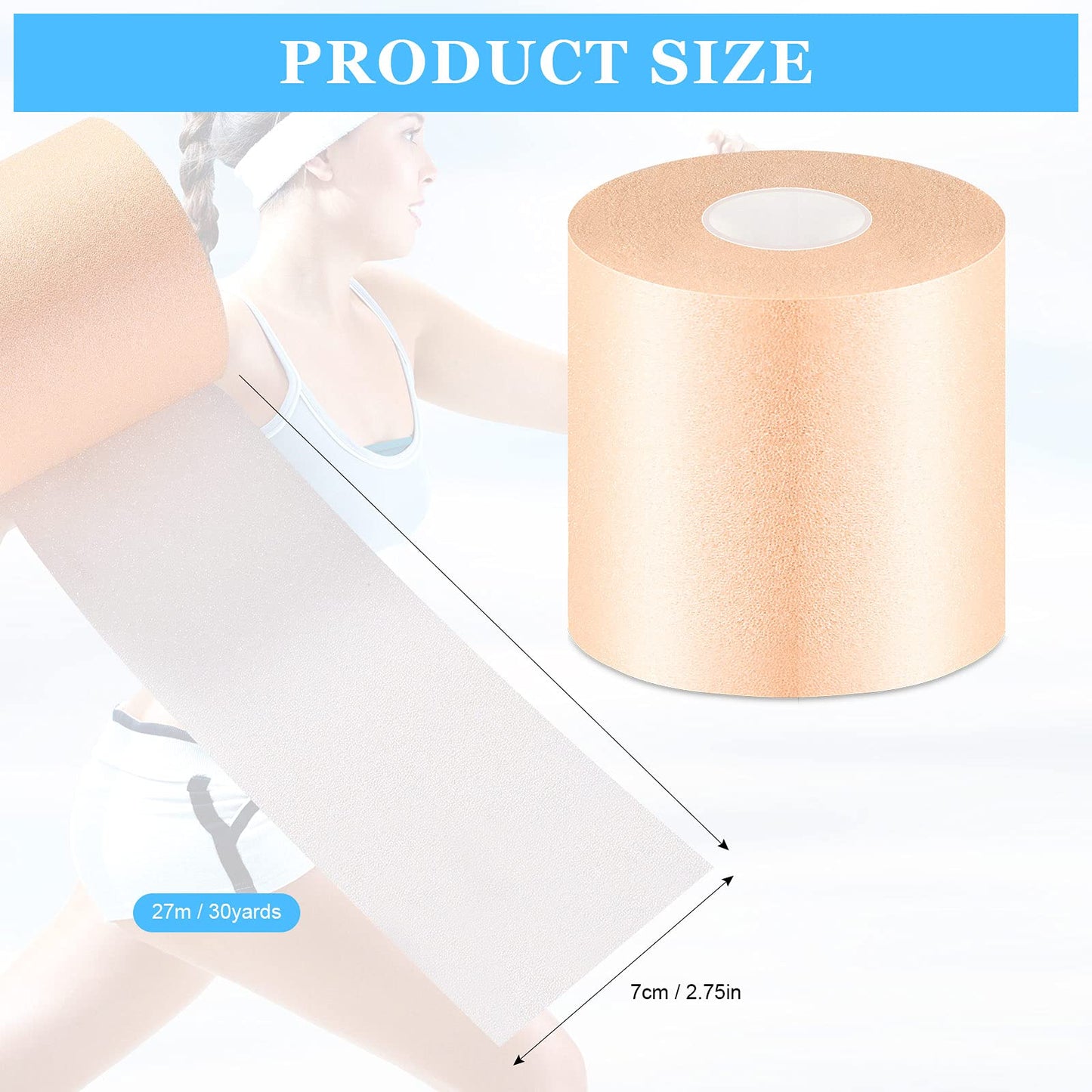 Nuanchu 30 Yards Pre-wrap Athletic Tape Pre Wrap Athletic Foam Underwrap Tape Foam Underwrap Bandage for Hair Soccer Sports Wrists Elbows Knees Ankles 2.76 Inches(Beige)