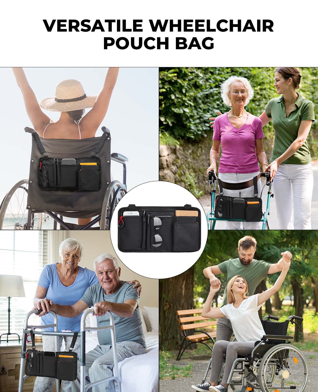 ZHCHG Wheelchair Side Bag with Cup Holder, Wheelchair Armrest Pouch Accessories for Walker, Rollator, Electric Scooter Wheelchairs, Ideal Gift for Mother's Day & Father's Day