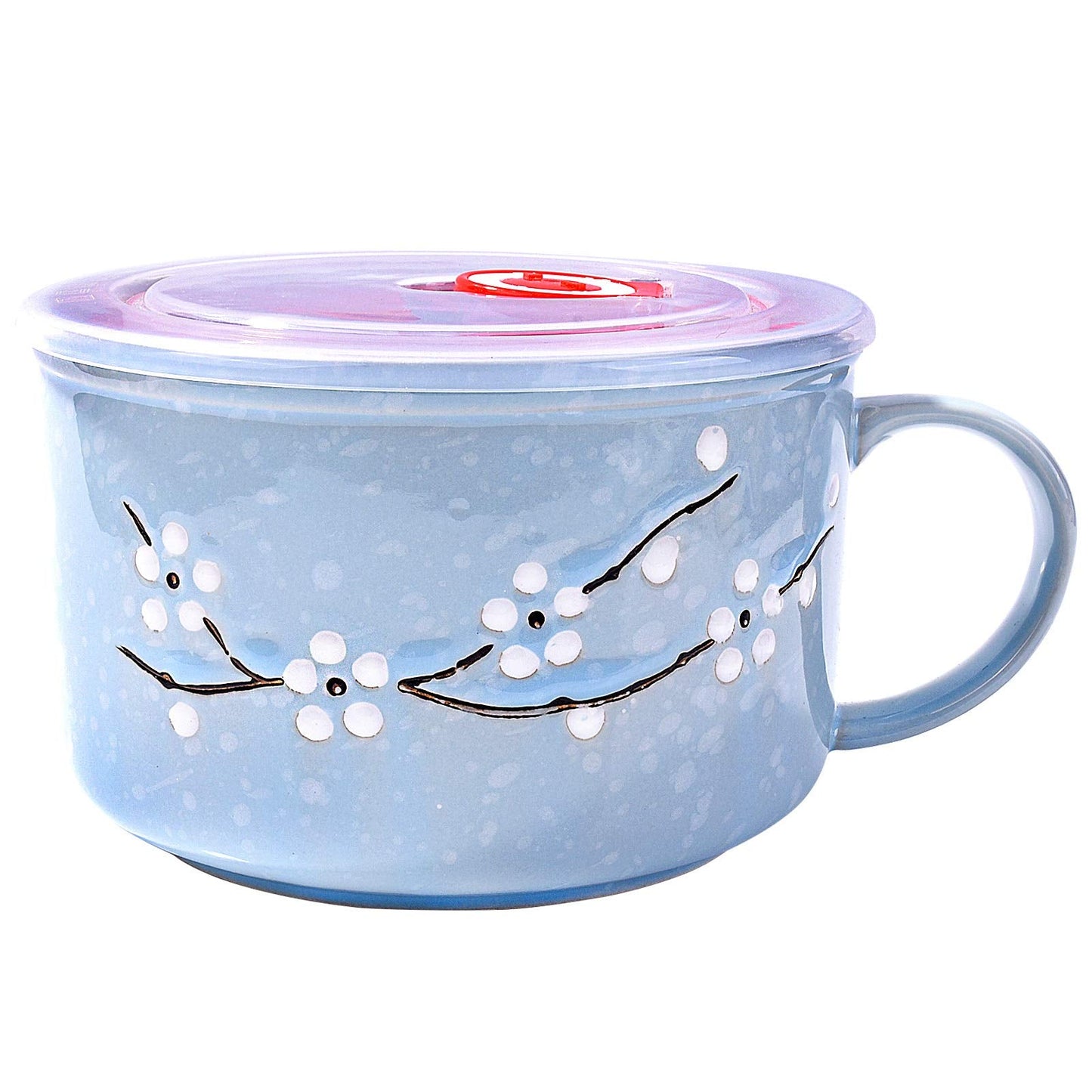 Whitenesser Asian Porcelain Noodle Bowls with Lid Japanese Style Microwavable Ceramic Ramen Bowl with Lid (Blue)