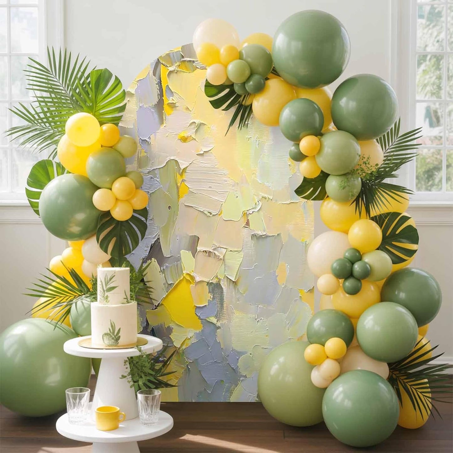 Jnbasdffb 7.2 Yellow Grey Wedding Arch Cover, Stretchy Spandex Arch Backdrop Stand Covers FT, Abstract Oil Painting