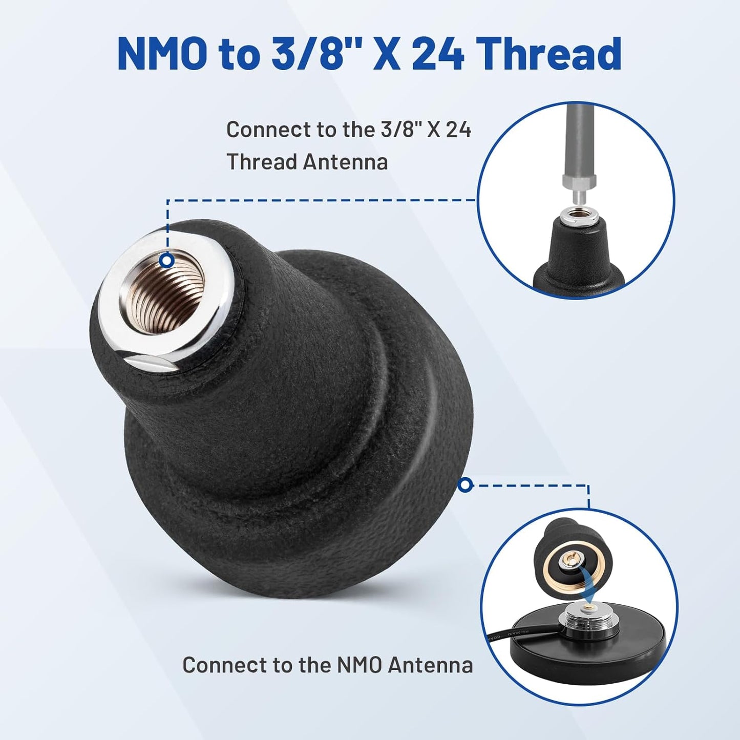 Anina 3/8 24 NMO to X Thread Adapter Antenna Mount for CB Ham Two Way Amateur Radio Antenna Brass Center Contact Low