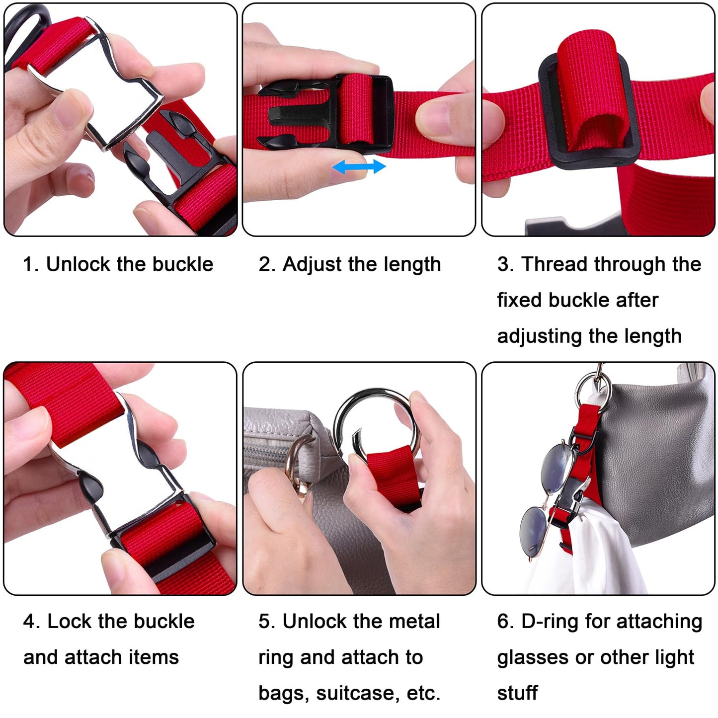 Wisdompro Jacket Gripper Strap, Add a Bag Luggage Straps Baggage Suitcase Belts Travel Accessories with Hook and D-Ring - Make Your Hands Free, Easy to Carry Your Extra Bags - Red