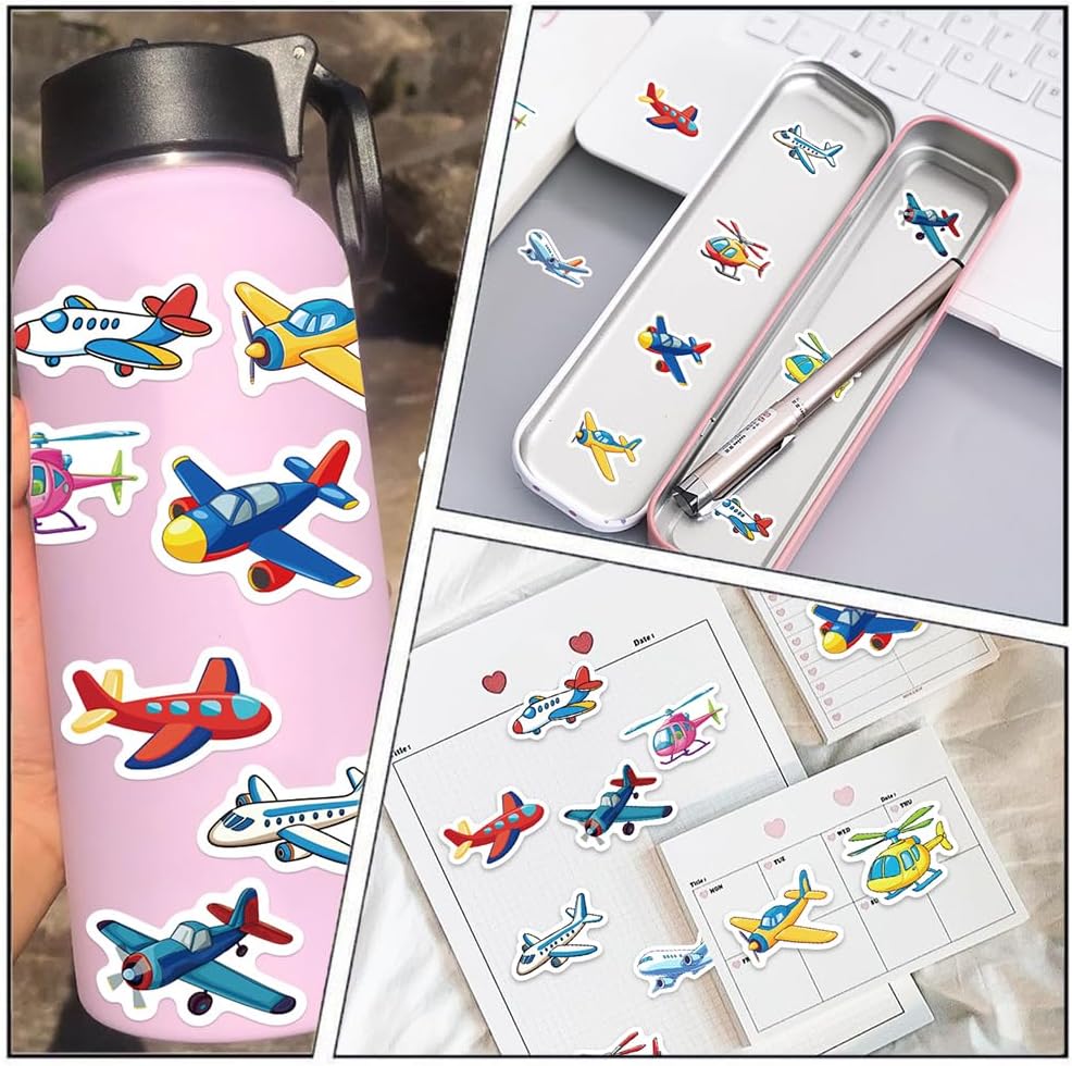 Miaasfjk 500Pcs Cartoon Airplane Sticker Roll Colorful Aircraft Labels Waterproof Planes Funny Graffiti Decals