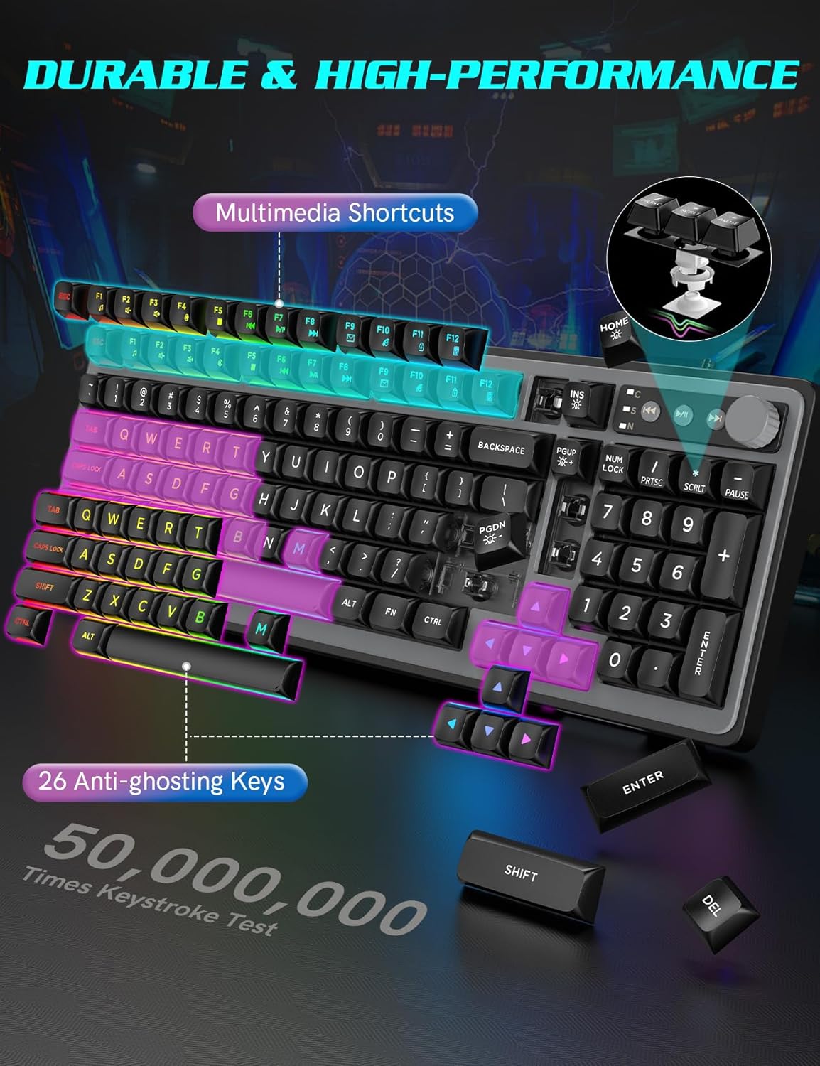 Trueque 14 26-Key Gaming Keyboard and Mouse Combo - RGB Backlit Lighting Effects, USB Wired Computer Keyboard