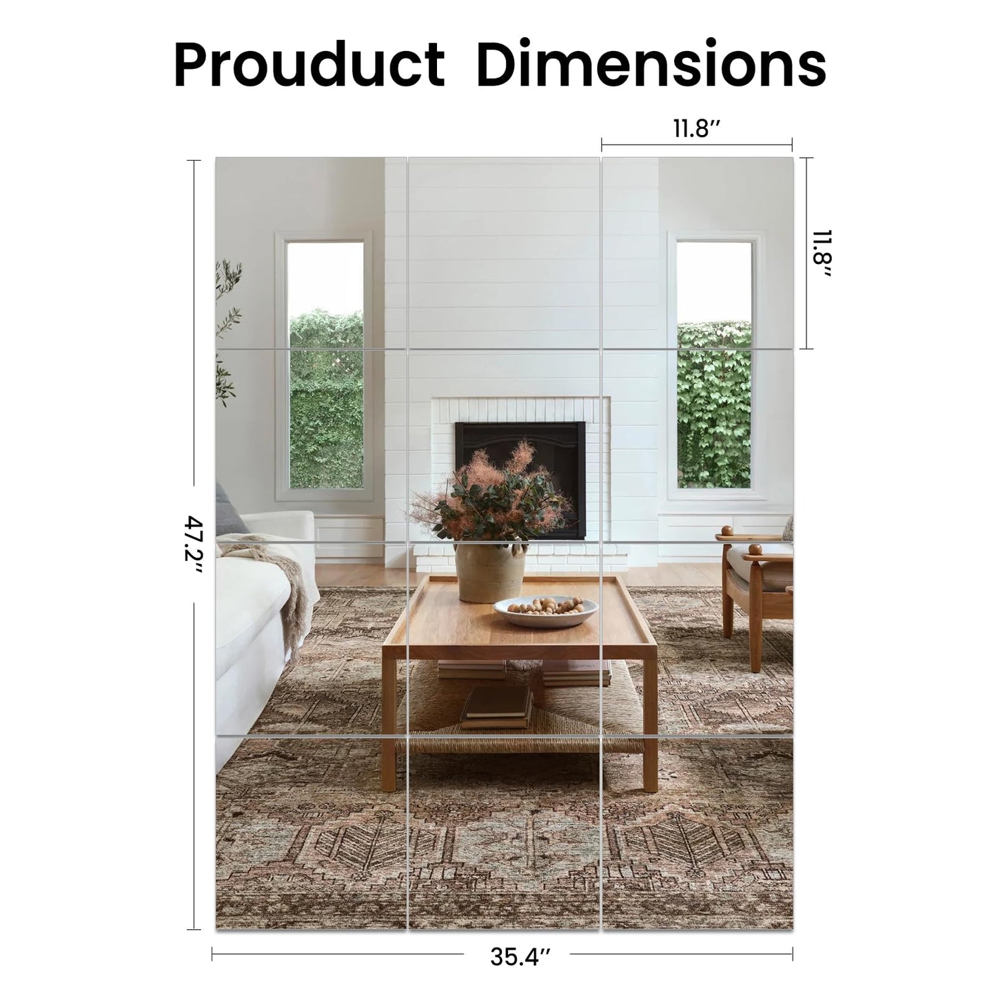 VSAR House Home Gym Mirror, 12Pcs 12" Square Wall Mirror Tiles, Frameless HD Glass Full Length Wall Mirrors for Wall Decor, Bedroom, Living Room, Over The Door, Self Adhesive