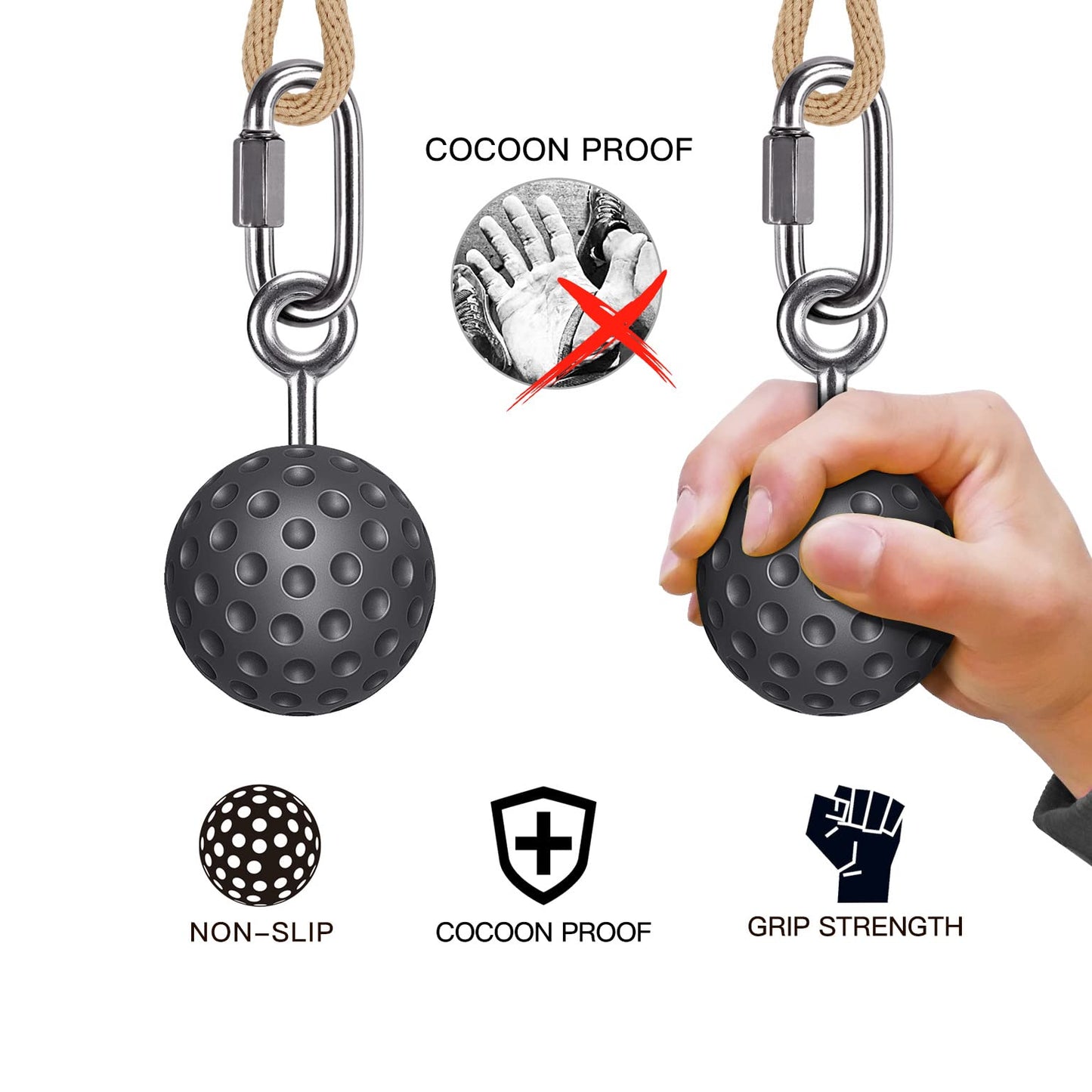 SELEWARE Pull Up Ball Grip, Non-Slip Rock Climbing Holds Power Ball for Strength Training Attachment, Neutral Grip Handles for Chin Up Bar, Kettlebell, Barbell Home Gym Workout, Black