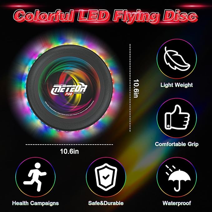 Light Up Flying Disc with 16 Millions Colors-45 LEDs & 13 Light Modes Flying Ring, Glow in The Dark Flying Disc for Adult Kid Teen Rechargeable&Waterproof Camp Beach Toy Birthday Gift