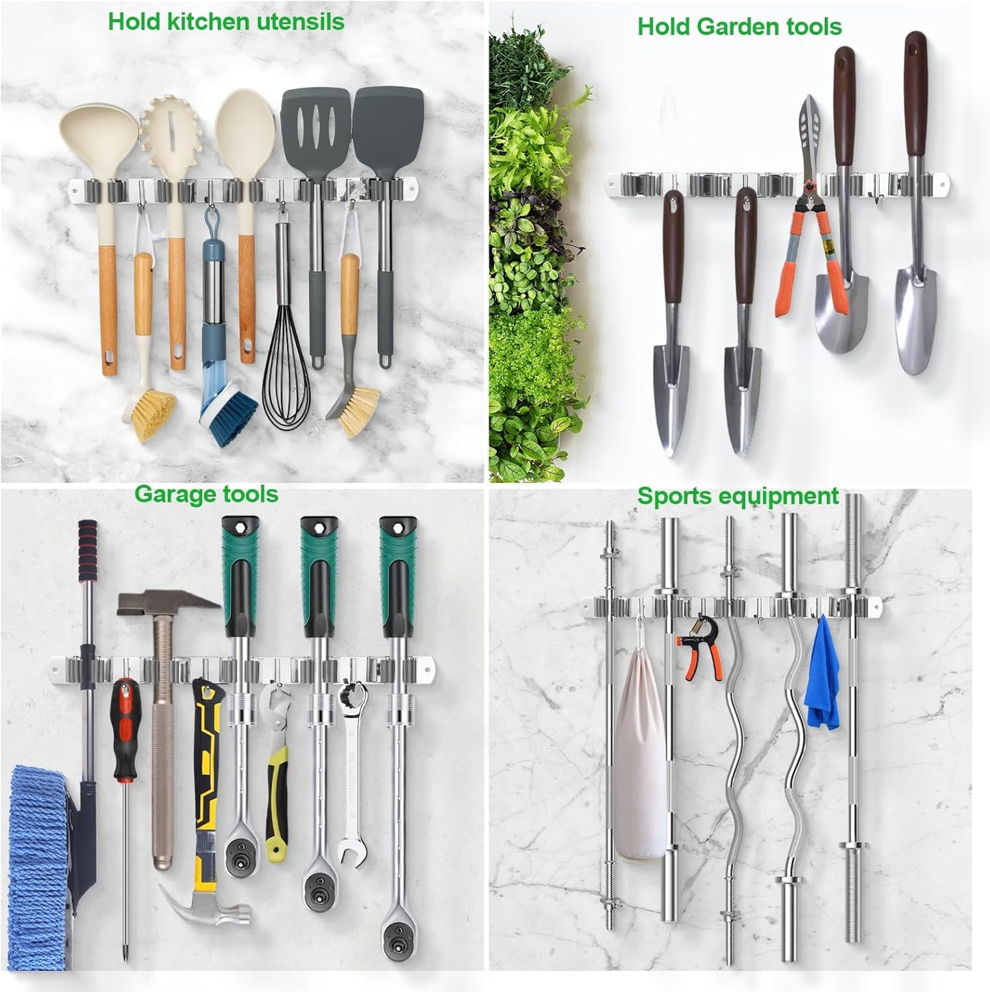 Voze Mop and Broom Holder - 5 Racks & 4 Hooks, Heavy-Duty Wall Mount Organizer for Home & Garage