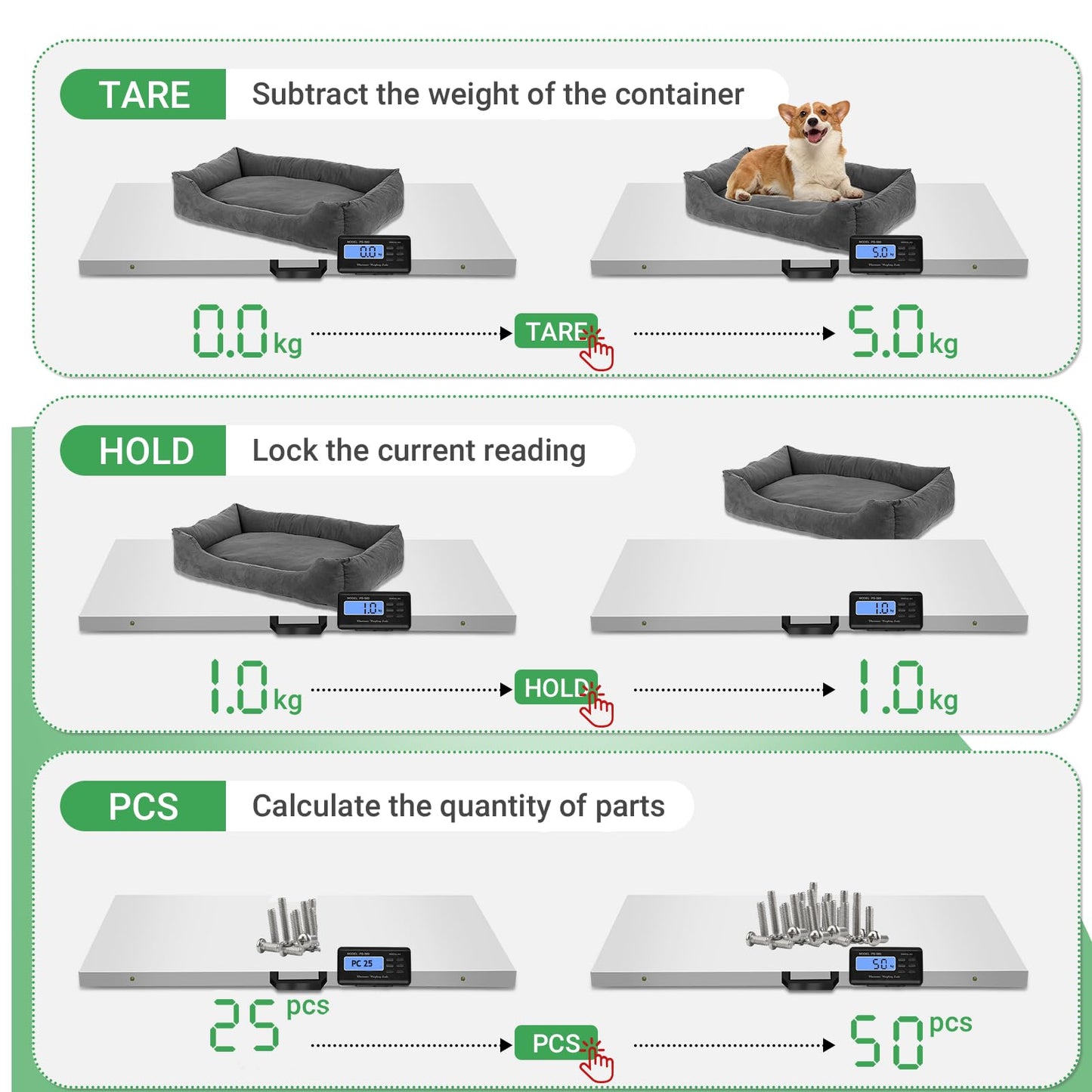 Large Dog Scales for Large Breed, 1100lb x 0.2lb Pet Scale for Large Dog, Livestock Scale, Animal Scale, Stainless Steel Platform, Large Scale for Dogs Sheep Goat Pig Shipping Scale