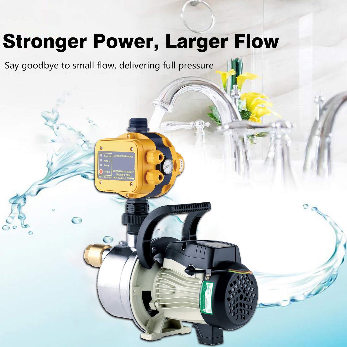 TDRRICH 1/2HP water pressure booster pump with Smart Controller for whole house，Self-priming Jet Transfer Pump Pressure Switch Automatic System 110v AC for Lawn Garden Sprinkler Irrigation