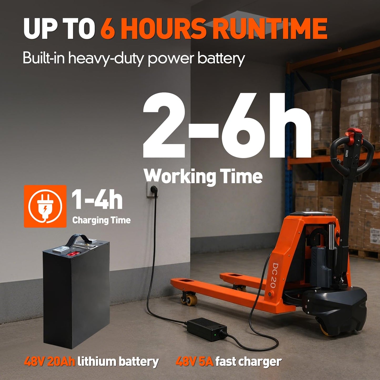 Full Electric Pallet Jack Trucks 2PCS, 4400lbs Capacity Motorized Pallet Lift Trucks, 48" x 27" Fork Size 48V 20Ah Powered Lithium Battery Truck, 3.35 to 7.68 Inch Lift Height for Material Handling