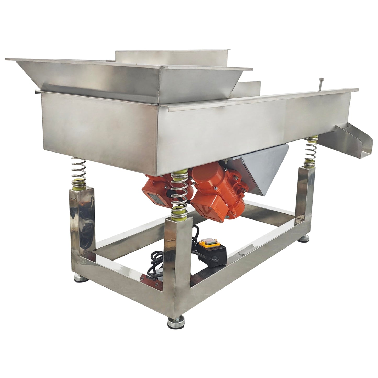 TECHTONGDA Straight Vibrating Sieve Screen Shaker Electric Linear Sifter Machine Stainless Steel One Layer Two Motor 10mm Round Hole Screen Size 40 * 13.8inch
