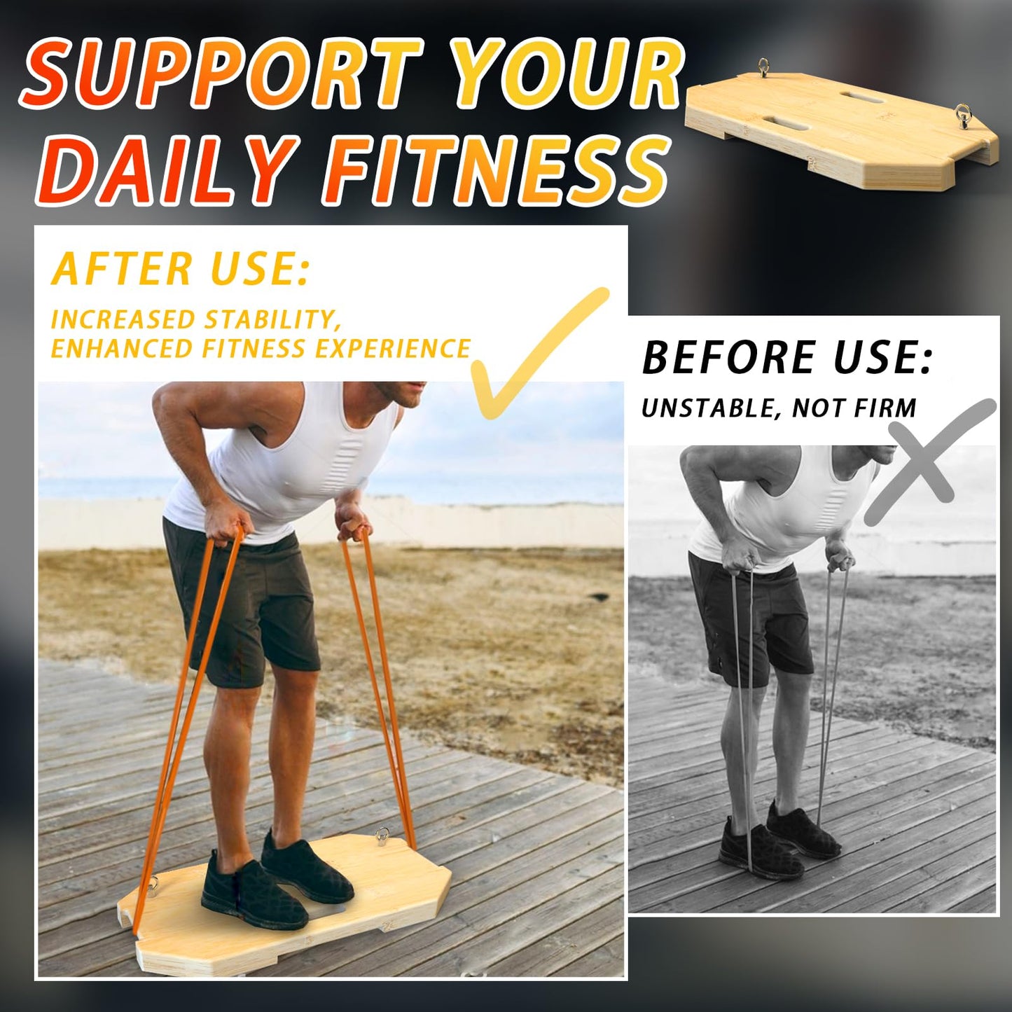 J Bryant Bamboo Resistance Band Platform with Eye Bolt Anchors – Includes Resistance Band Bar, for Strength, Rehab, Full-Body, Squat, Row & Press Band Workouts