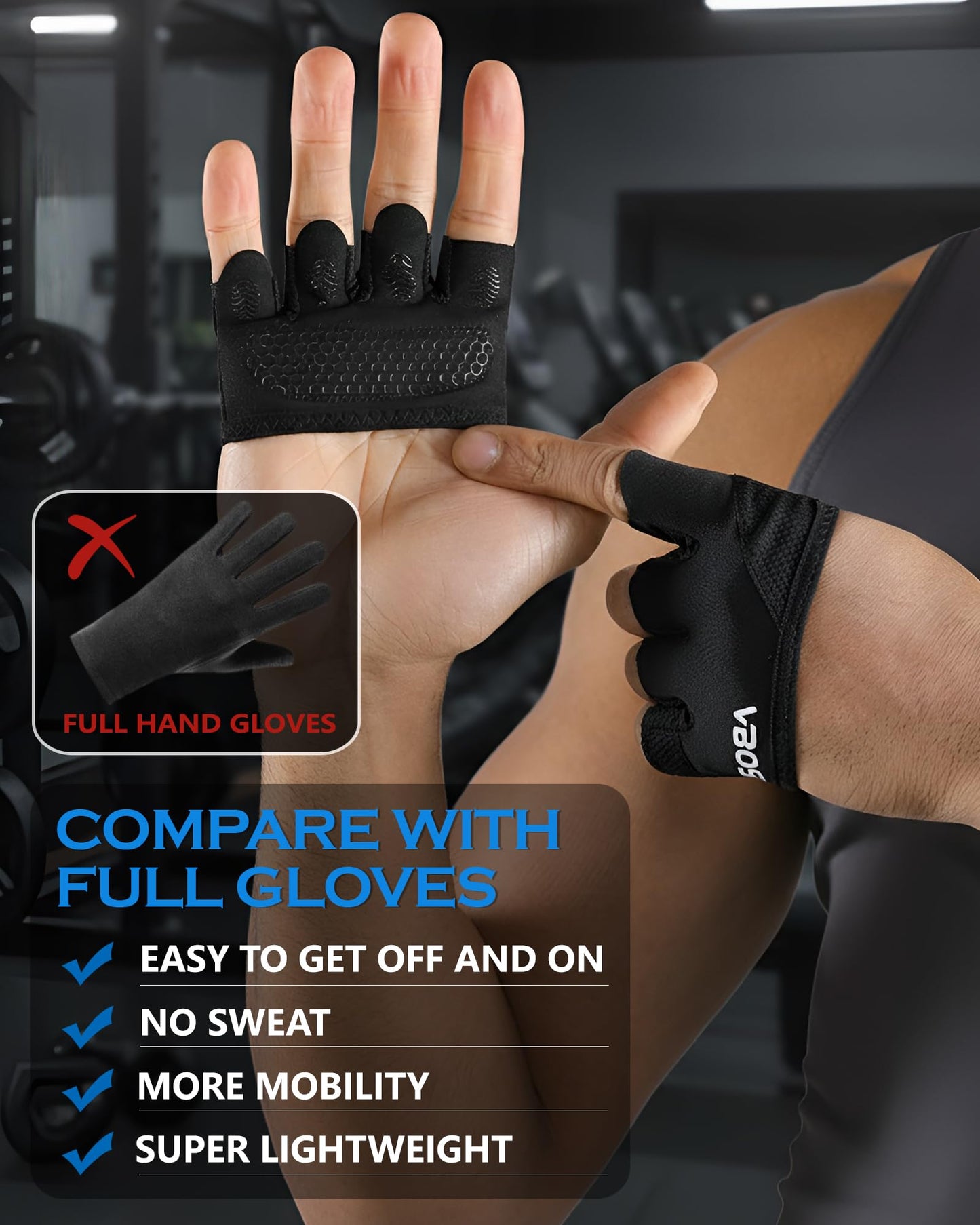 FitDA Weight Lifting Gloves, Short Micro Workout Gloves for Men & Women, Grip Pads with Full Palm Protection,Great for Weightlifting,Gym,Cross Training,Powerlifting (Black-L)