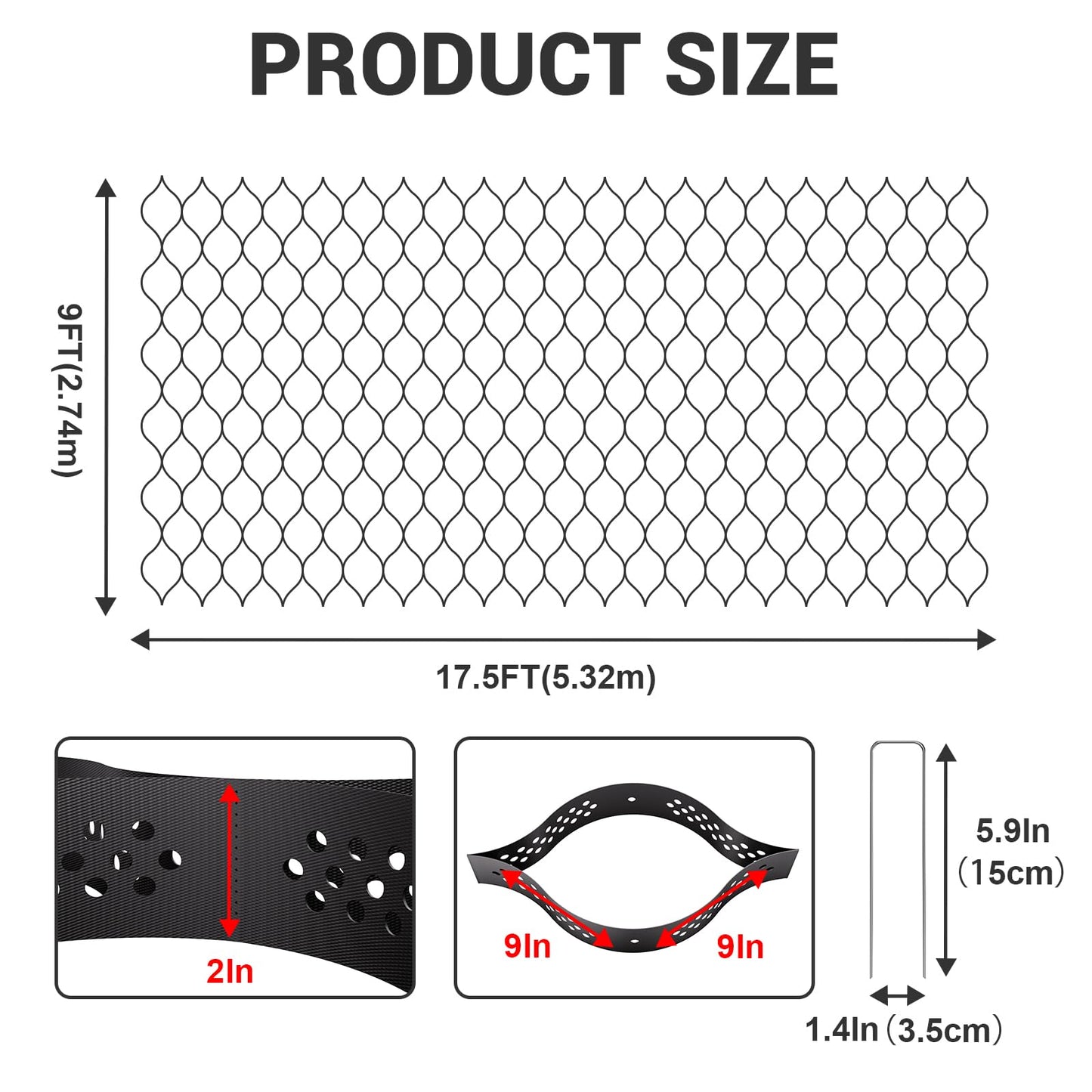 Gravel Grid 9x17.5 FT with 15Pcs Landscape Staples, 2'' Thick Geogrid Ground Grid 2200 lbs per Sq Ft Erosion Control Geo Grid for Driveway, Walkway, Horse Paddock, Patio, Parking Lot, Slope