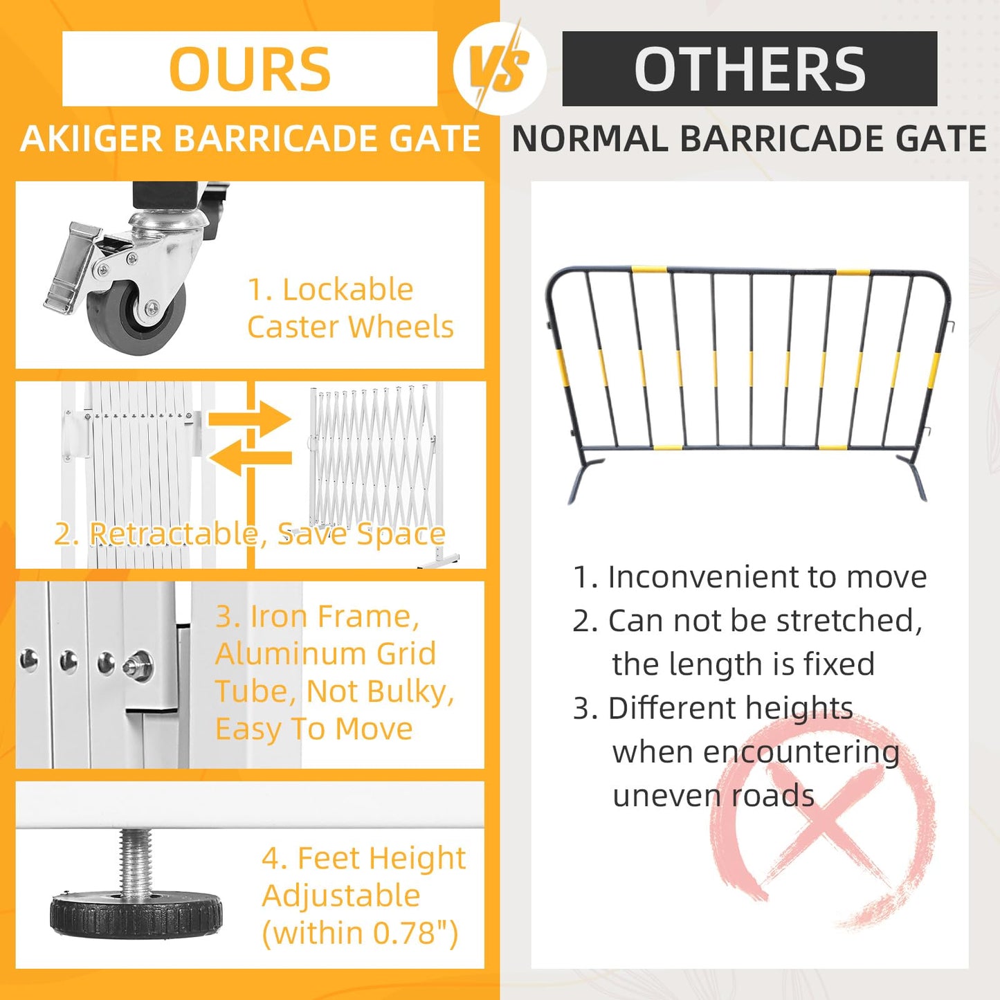 AkiiGer Metal Expandable Barrier Fence for Dogs, Portable Barricade Gate with Casters, Foldable Pet Gate Indoor Outdoor for Rooms, Stairs, Driveway, Garage, Yard, Doorways, 11 Feet, White