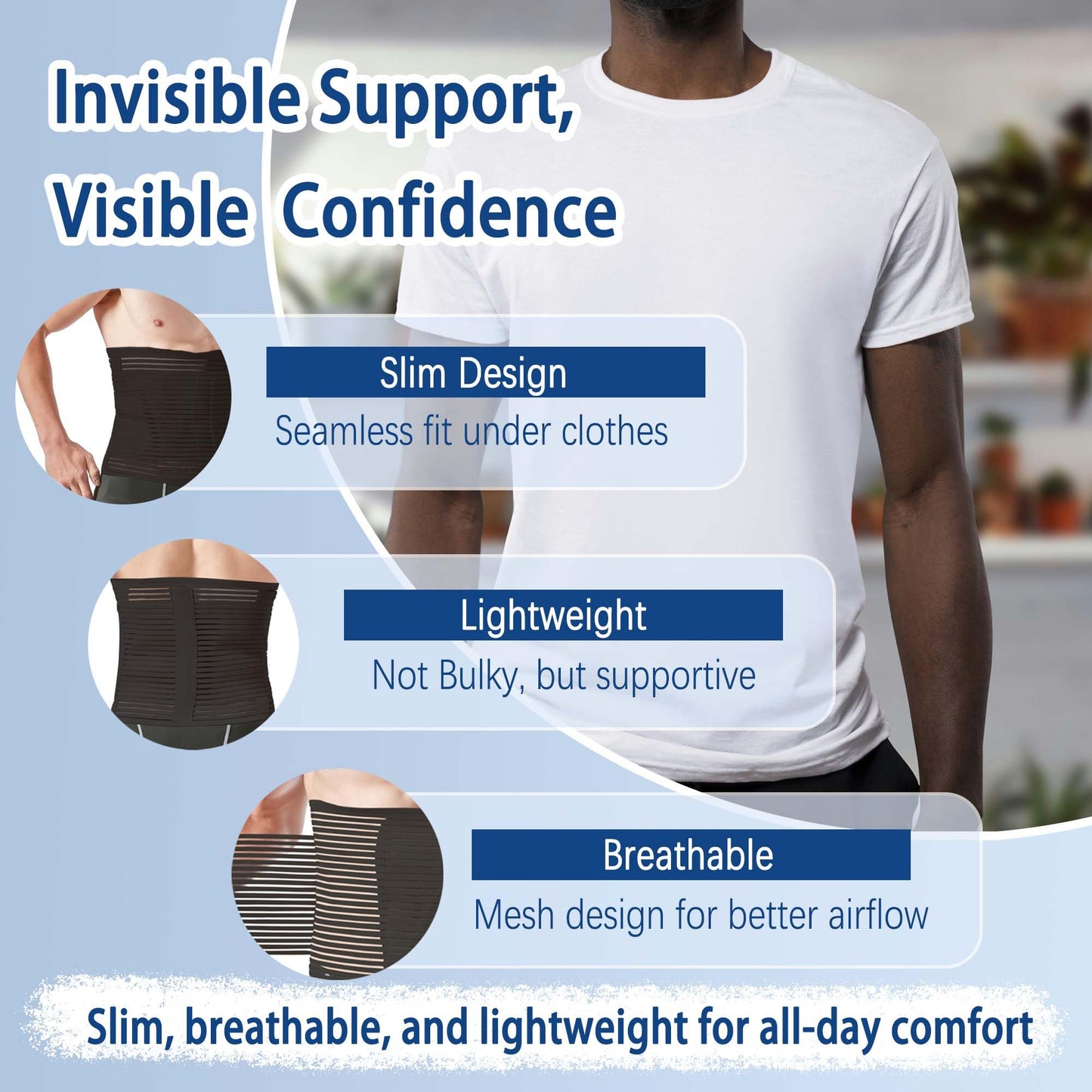 Reian Abdominal Binder for Post Surgery & Postpartum Recovery, Abdomen Hernia Support Belt for Women & Men (Black, Large)