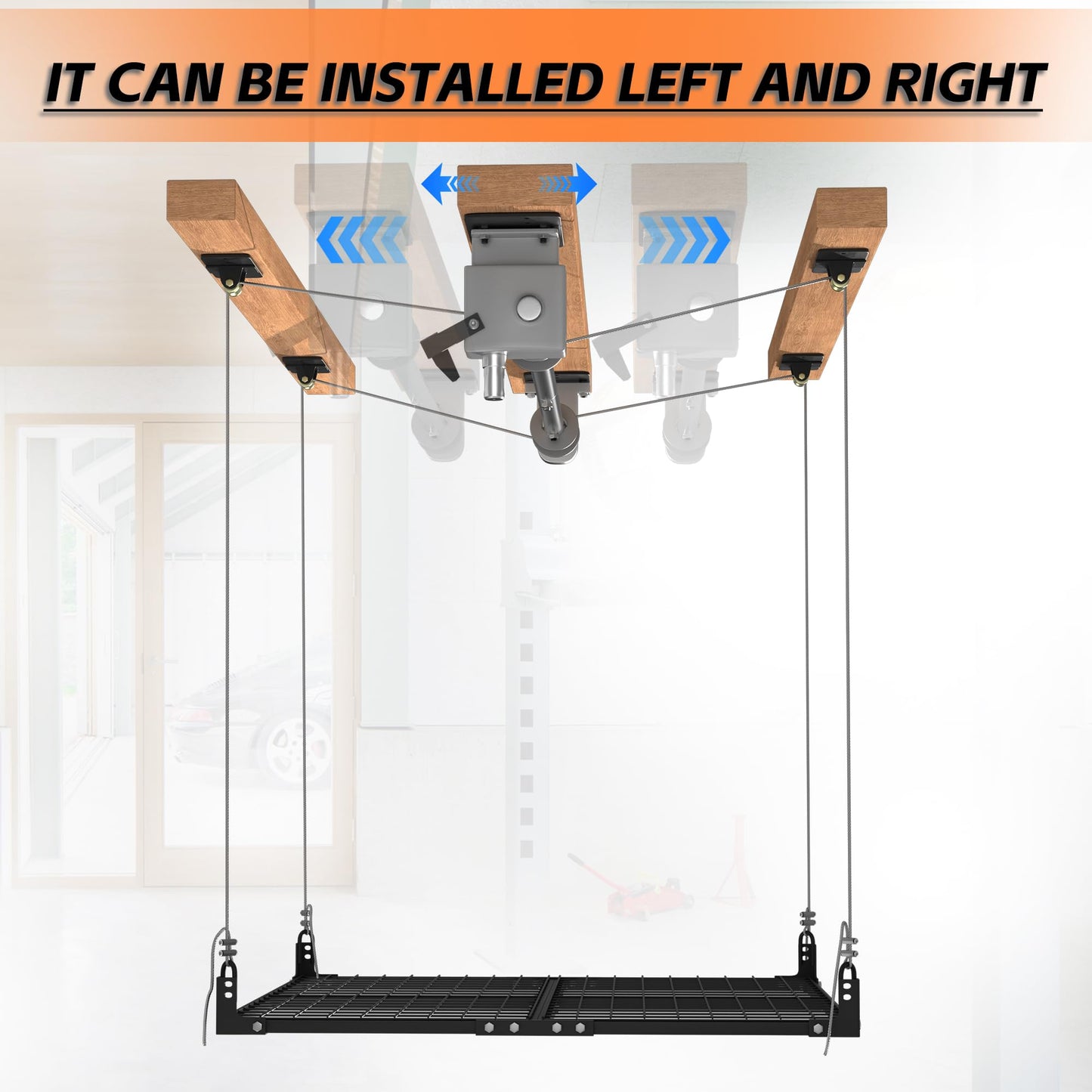 Soywey Garage Ceiling Storage Racks,4x4 FT Garage Storage Lift with Secure Lock,Heavyweight Overhead Rack for Easy Up Down,Industrial Elevator System Holds 400 Lbs